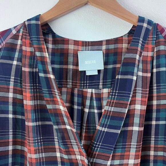 Anthropologie Maeve Sheere Plaid Printed Long Sleeve Blouse V-Neck Size Medium - Picture 5 of 8